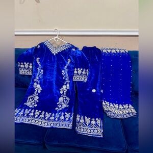 Royal Blue velvet Embroidered shalwar kameez